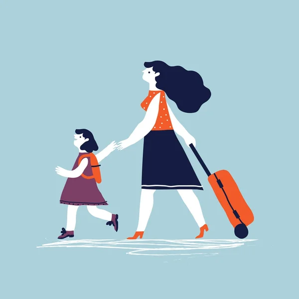 Woman with with child going on vacation. Vector Graphics