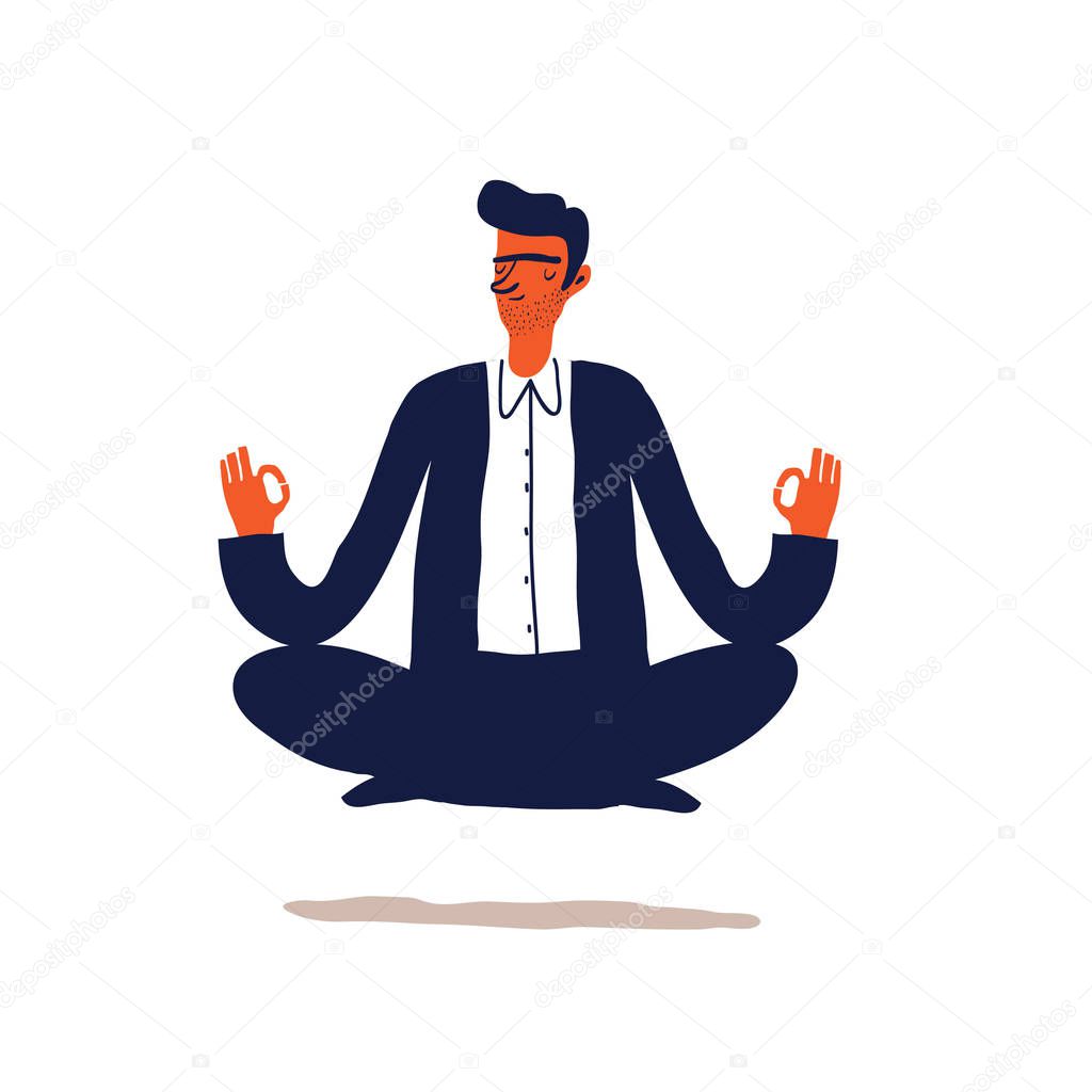 Businessman relaxing in lotus position 