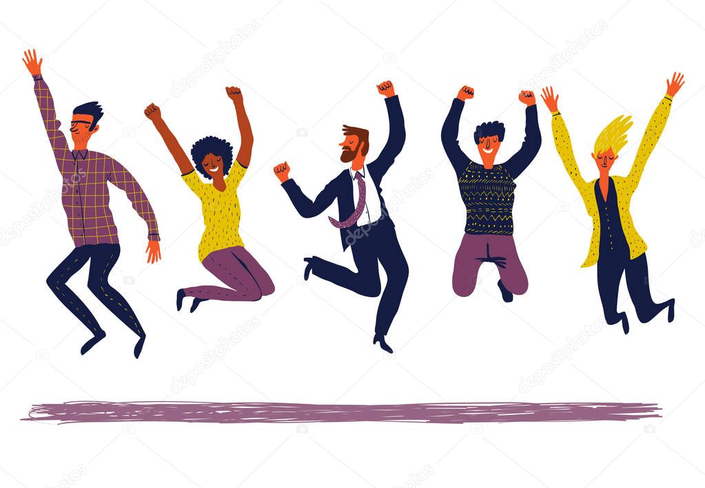 Happy creative  group of people jumping