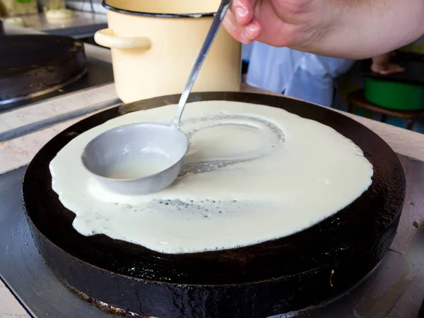 Process Making Pancakes Electric Pancake Stove — Stock Photo, Image