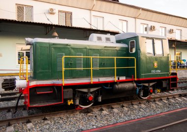 Voronezh, Rusya - 29 Ağustos 2019: Diesel lokomotif TGK-2-1, demiryolu ekipmanlarının retro sergisi, Voronezh