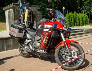 Voronezh, Rusya - 5 Eylül 2019: Modern motosiklet itfaiyesi