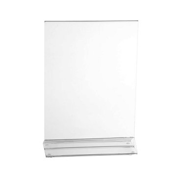 Şeffaf Akrilik masa standı görüntü izole, menü beyaz arka plan için