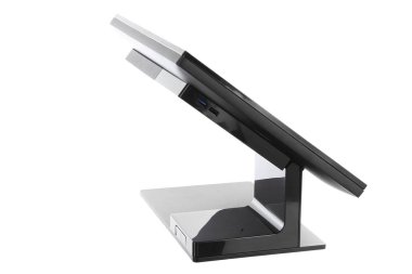 Nokta-in satış sistemi ile beyaz arka plan üzerinde ekran monitör