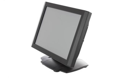 Nokta-in satış sistemi ile beyaz arka plan üzerinde ekran monitör