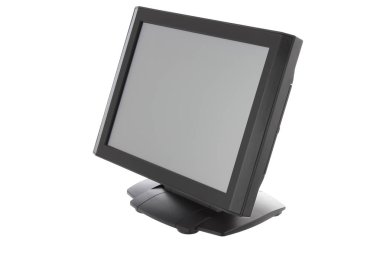 Nokta-in satış sistemi ile beyaz arka plan üzerinde ekran monitör