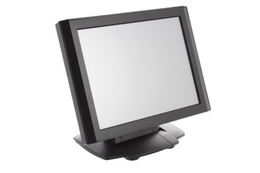 Nokta-in satış sistemi ile beyaz arka plan üzerinde ekran monitör