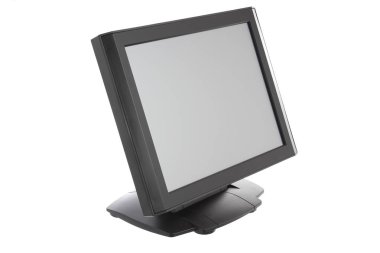 Nokta-in satış sistemi ile beyaz arka plan üzerinde ekran monitör