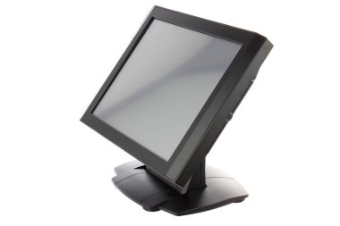 Nokta-in satış sistemi ile beyaz arka plan üzerinde ekran monitör