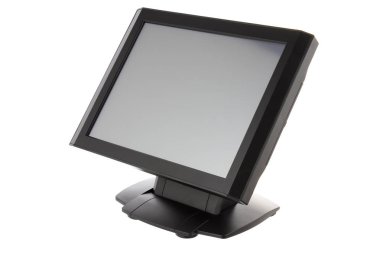 Nokta-in satış sistemi ile beyaz arka plan üzerinde ekran monitör