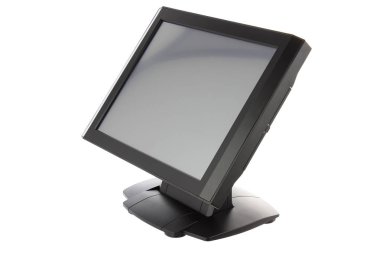 Nokta-in satış sistemi ile beyaz arka plan üzerinde ekran monitör