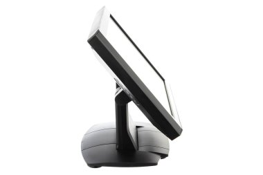 Nokta-in satış sistemi ile beyaz arka plan üzerinde ekran monitör