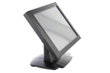 Nokta-in satış sistemi ile beyaz arka plan üzerinde ekran monitör