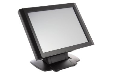 Nokta-in satış sistemi ile beyaz arka plan üzerinde ekran monitör