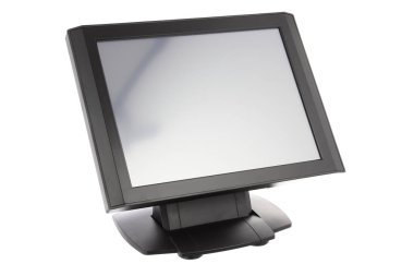 Nokta-in satış sistemi ile beyaz arka plan üzerinde ekran monitör