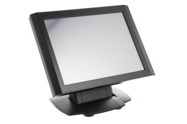 Nokta-in satış sistemi ile beyaz arka plan üzerinde ekran monitör