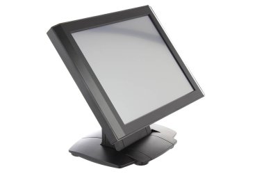 Nokta-in satış sistemi ile beyaz arka plan üzerinde ekran monitör