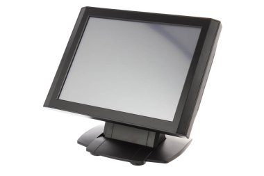 Nokta-in satış sistemi ile beyaz arka plan üzerinde ekran monitör