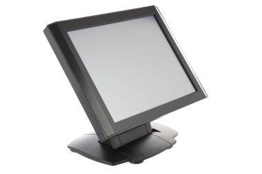 Nokta-in satış sistemi ile beyaz arka plan üzerinde ekran monitör