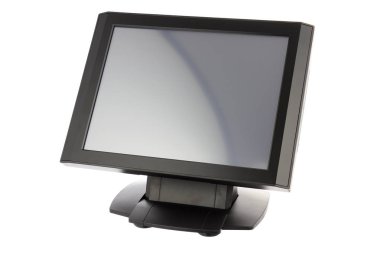 Nokta-in satış sistemi ile beyaz arka plan üzerinde ekran monitör