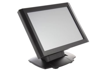 Nokta-in satış sistemi ile beyaz arka plan üzerinde ekran monitör