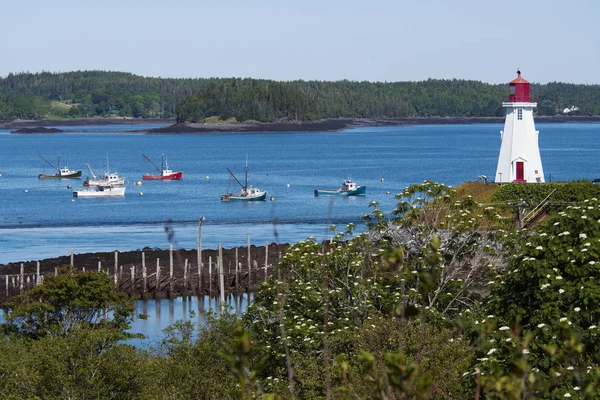 Canadian Wooden Lighthouse Overlooks Harbor — Stock Photo, Image
