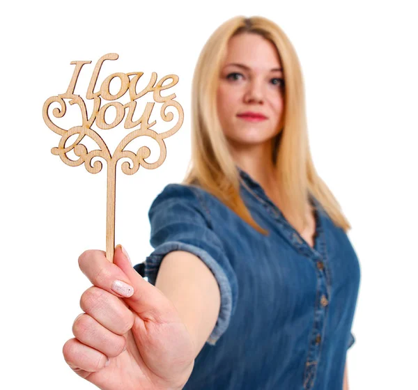 Romantik kız ahşap bir işaret 