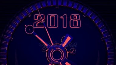 Yeni yıl 2018. Saat yüzü. Havai fişek. 3D animasyon loopable arka plan. 1920 1080 tam Hd. döngü. Yeşil parıltı.