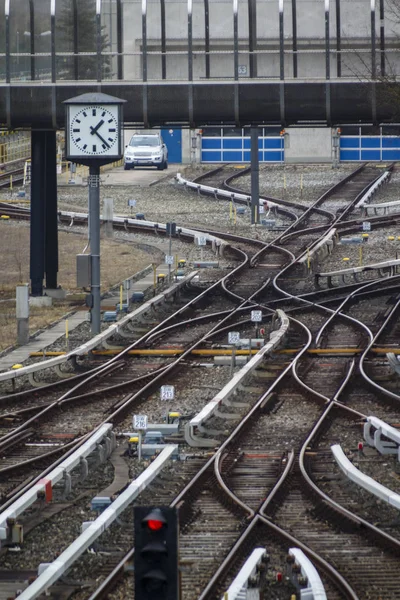 Rail tracks and switches at Froettmaning in Munich, 2015