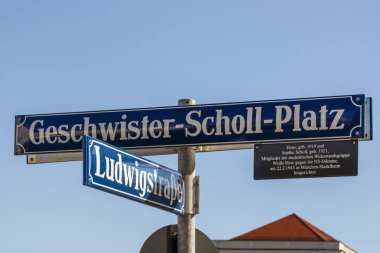 Street sign of the Geschwister-Scholl-Platz in Munich, Germany,  clipart