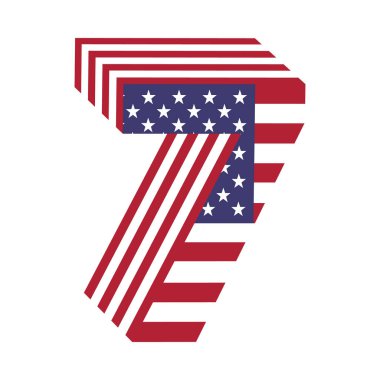 ABD bayrağı 3d latin alfabesi sayısı 7. Dokulu yazı tipi