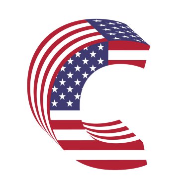 ABD bayrağı 3d latin alfabesi mektubu C. dokulu yazı tipi