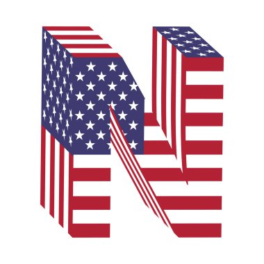 ABD bayrağı 3d latin alfabesi harfi N. dokulu yazı tipi