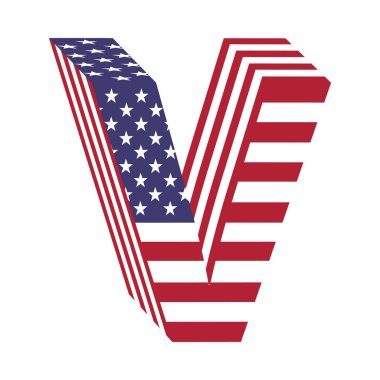 ABD bayrağı 3d latin alfabesi mektubu V. dokulu yazı tipi