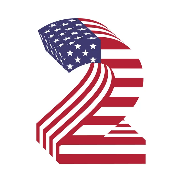 EUA bandeira 3d alfabeto latino número 2. Fonte texturizada —  Vetores de Stock