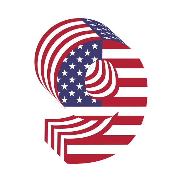 Etats-Unis drapeau 3d alphabet latin numéro 9. Fonte texturée — Image vectorielle