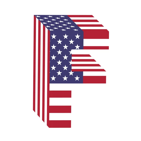 アメリカ国旗 3 d ラテン系のアルファベット手紙 f. テクスチャ フォント — ストックベクタ