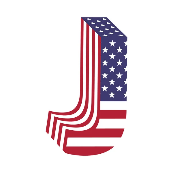 Drapeau des États-Unis lettre alphabet latin 3d J. Fonte texturée — Image vectorielle
