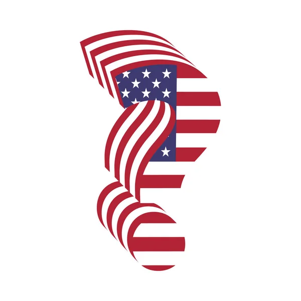 USA flag 3d letter question mark. Textured font — Stock Vector