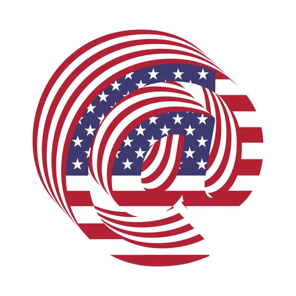Abeceda 3d vlajky USA písmeno e-mailu. Texturou písmo — Stockový vektor