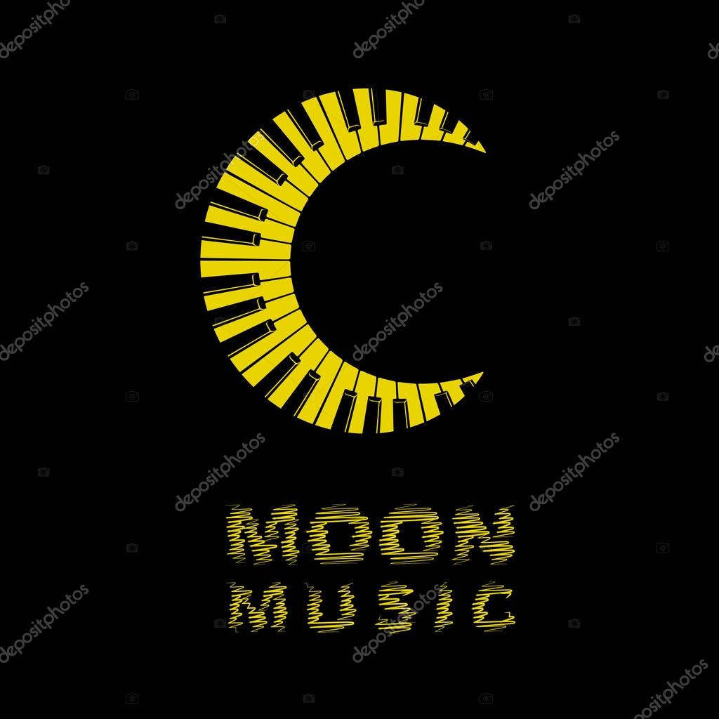 Moon logo piano keyboard music icon. Simple illustration of moon logo as music piano keyboard for web