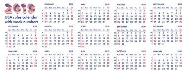 2019 Amerikan takvim hafta illüstrasyon vektör