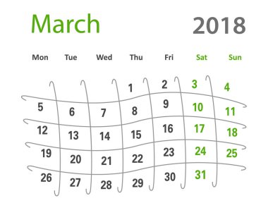 2018 komik orijinal kılavuz Mart yaratıcı takvimi