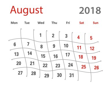 2018 komik orijinal kılavuz Ağustos yaratıcı takvimi