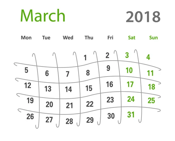 2018 śmieszne oryginalny siatki marca kreatywne kalendarz — Wektor stockowy