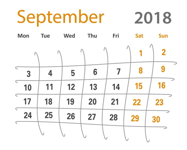 2018 roliga ursprungliga September kreativa kalender — Stock vektor