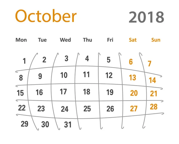 2018 śmieszne oryginalny siatki października kreatywny kalendarz — Wektor stockowy