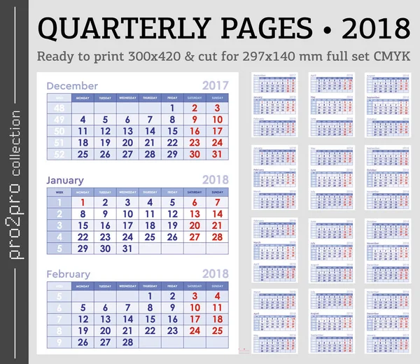 Kwartalne stron 2018 roku gotowy do wydruku Cmyk zestaw — Wektor stockowy