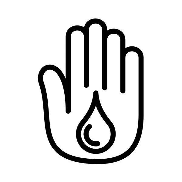 Hand open palm druppel water bloed vector logo. — Stockvector