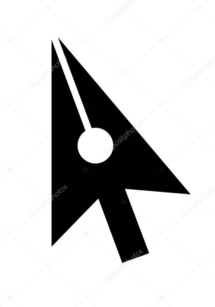 Ink pen cursor arrow vector icon. Stationery as icon. Simple illustration of arrow as ink pen direction. Vector symbol icon for web or print design.